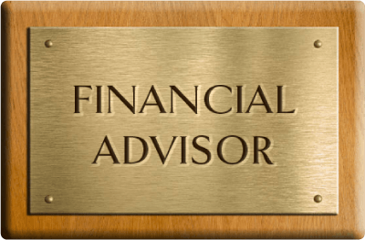 A rectangular golden plate showing the text financial advisor